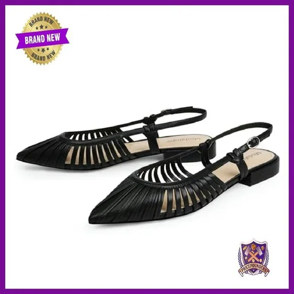 Pointed Toe Slingback Flats Low Heel Dress Shoes Adjustable Strap - Picture 3 of 8